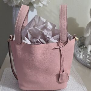Elegant Pink Leather Tote Bag